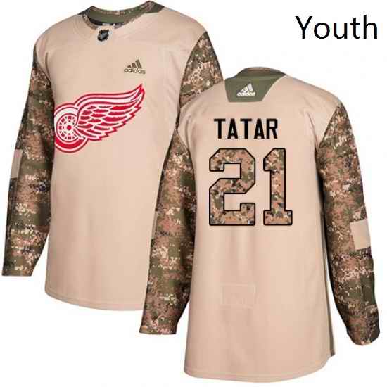 Youth Adidas Detroit Red Wings 21 Tomas Tatar Authentic Camo Veterans Day Practice NHL Jersey